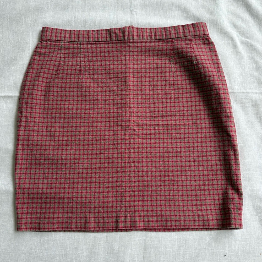 Vintage GAP 90s/2000s Pink & Green Plaid Checker Print Fitted Mini Skirt Size 12